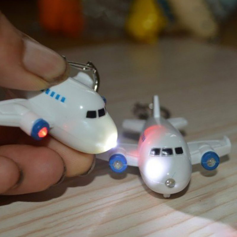 Lovely Airplane Keychains LED Luminous Key Holder Sound Key Ring Decor Gift- -wf 2
